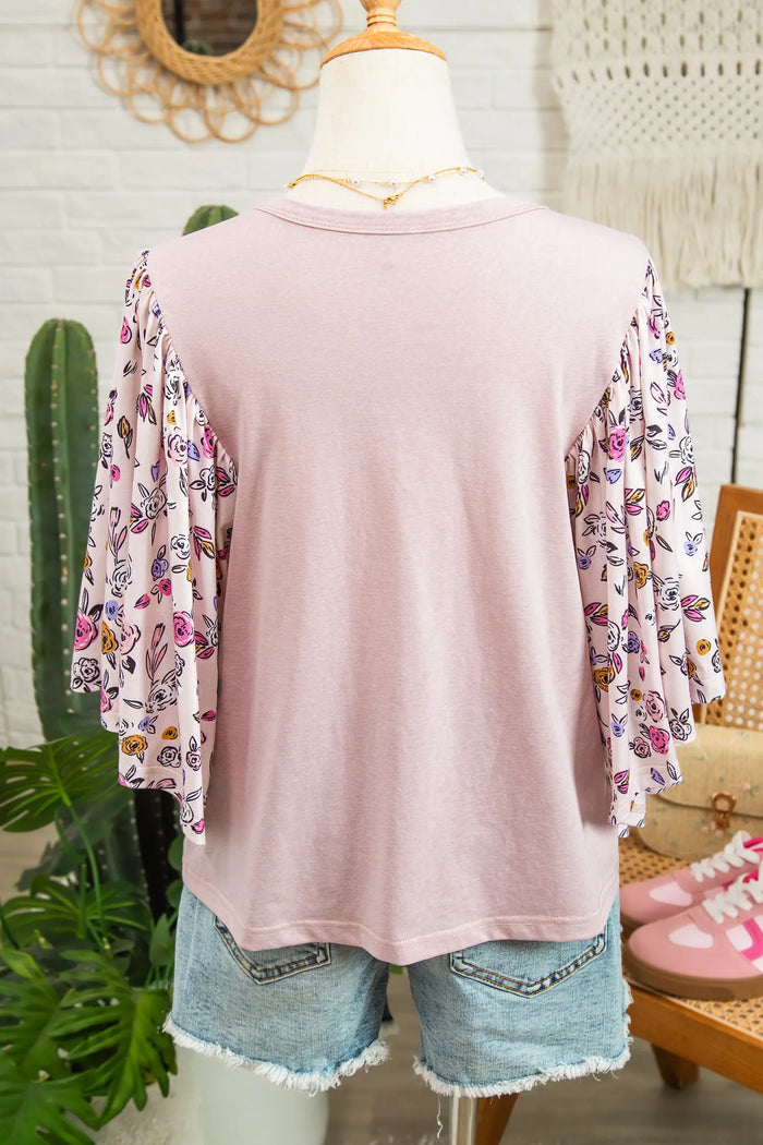 Floral Patchwork Flowy Half Sleeve Blouse – Pink