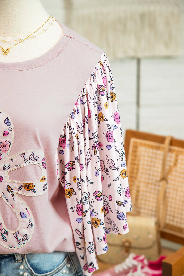 Floral Patchwork Flowy Half Sleeve Blouse – Pink
