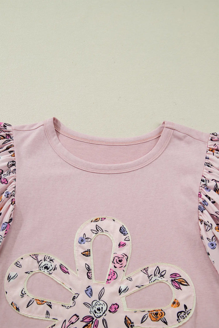Floral Patchwork Flowy Half Sleeve Blouse – Pink
