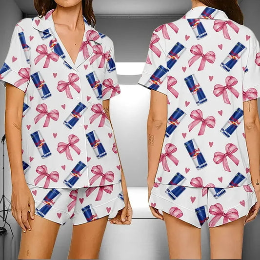 GEORGINA™ - Stylish Pink Bow Shortsleeve Comfortable Pyjamas Set