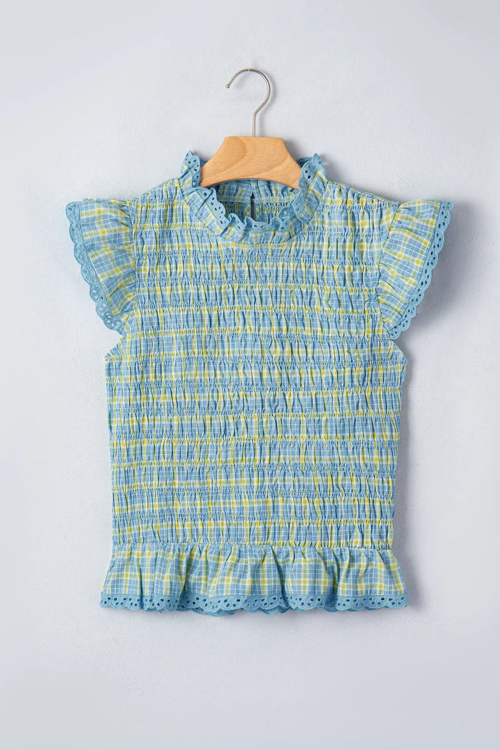 Gingham Smoked Lace Trim Tank Top – Multicolour