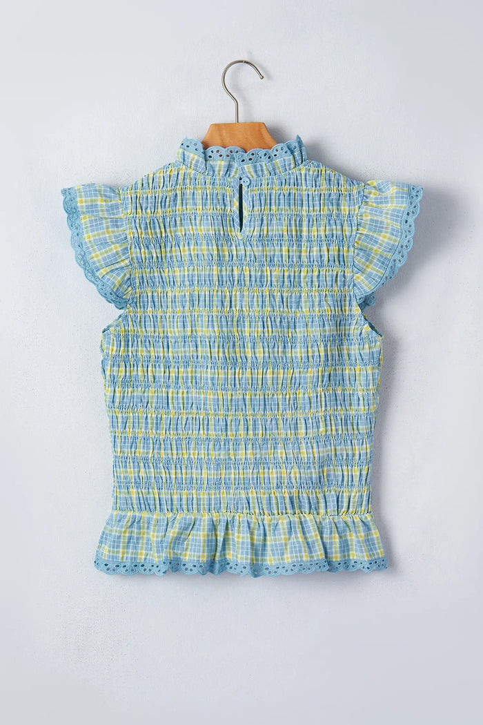 Gingham Smoked Lace Trim Tank Top – Multicolour