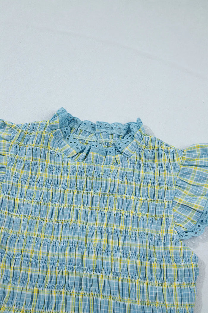 Gingham Smoked Lace Trim Tank Top – Multicolour