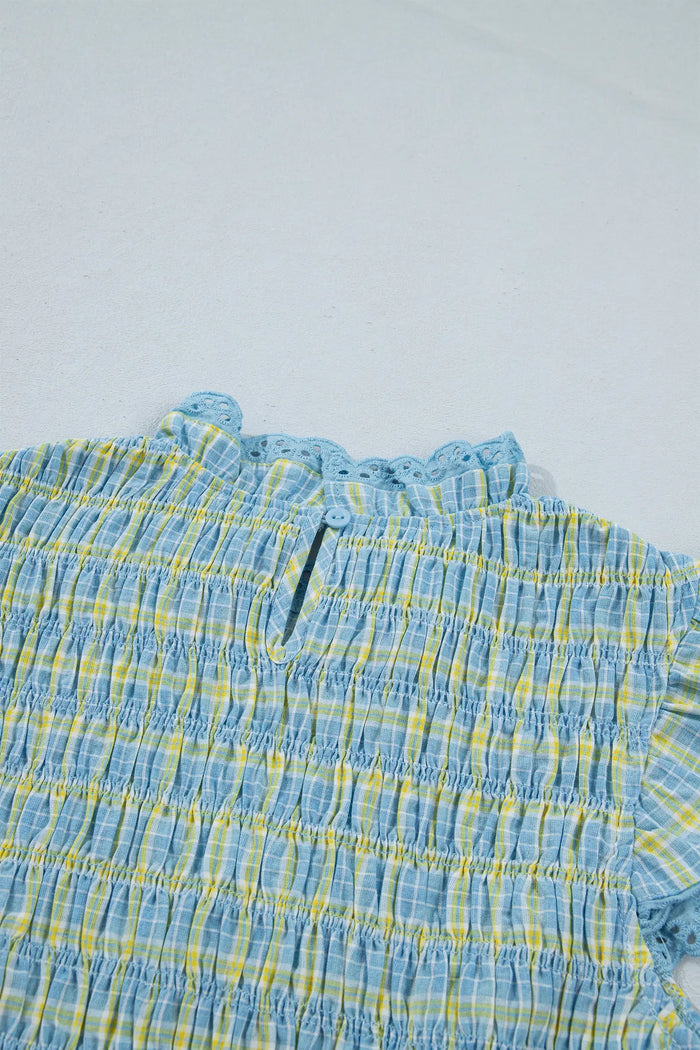 Gingham Smoked Lace Trim Tank Top – Multicolour
