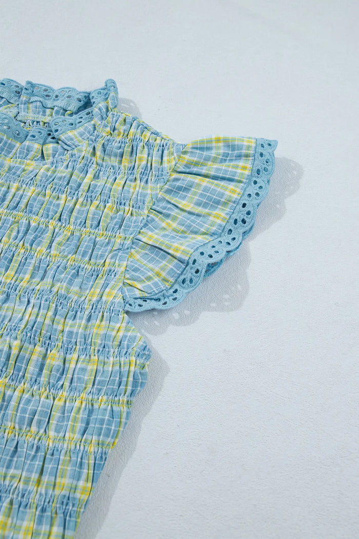 Gingham Smoked Lace Trim Tank Top – Multicolour