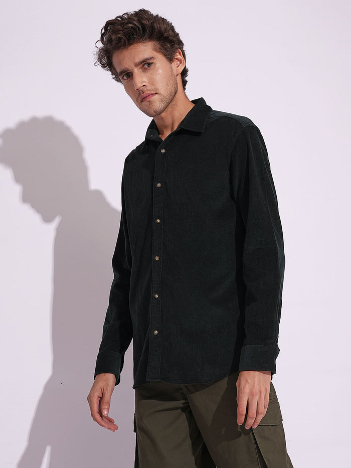 Green Corduroy Full Sleeves Shirt
