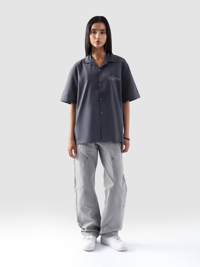 Grey Cuban shirt male model front view relaxed fit Pakistan – GROOVY