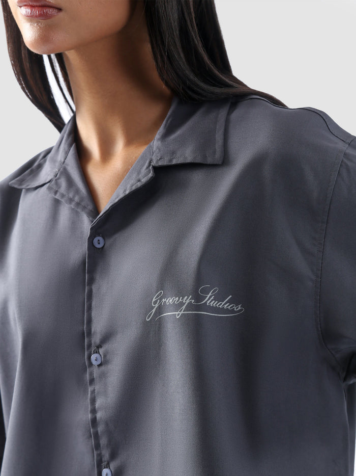 Grey Cuban shirt male model outdoor lifestyle Pakistan – GROOVY