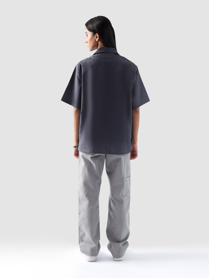 Grey Cuban shirt male model half body front detail Pakistan – GROOVY