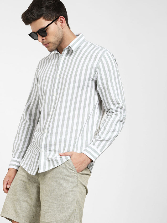 Grey Striped Full Sleeves Shirt