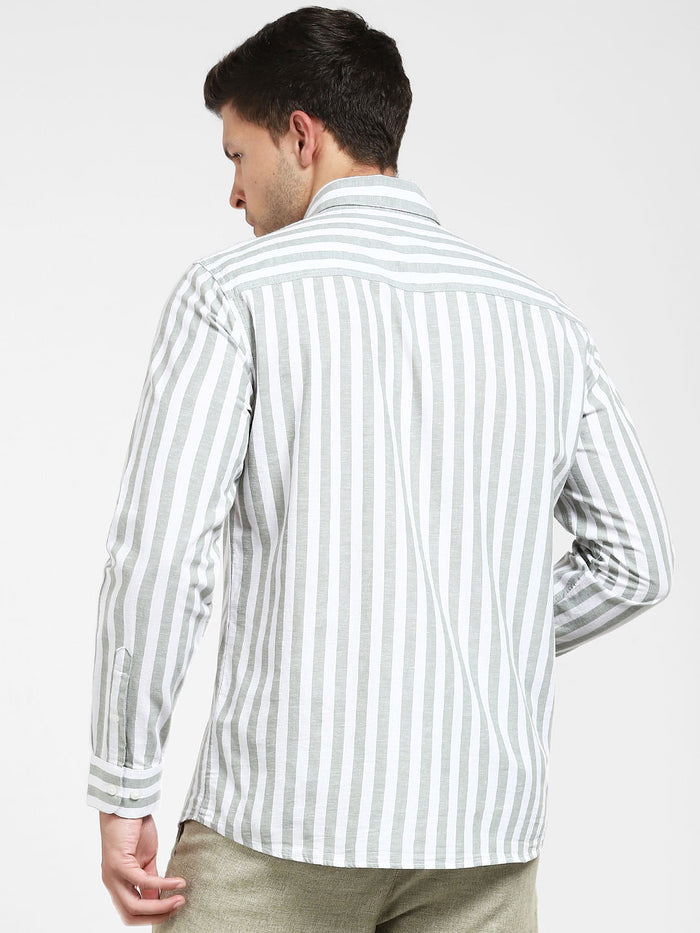 Grey Striped Full Sleeves Shirt