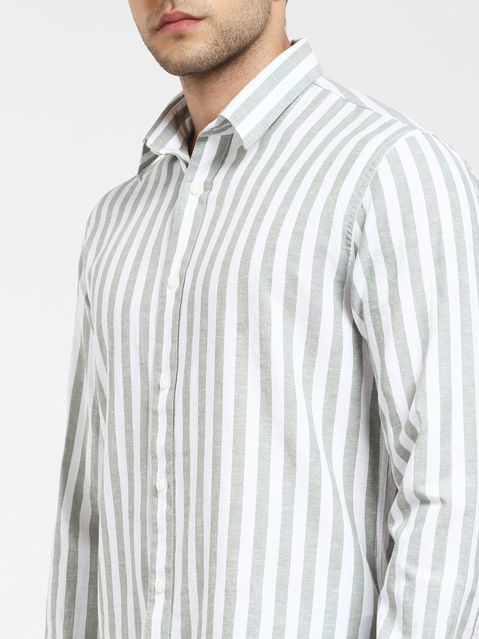 Grey Striped Full Sleeves Shirt