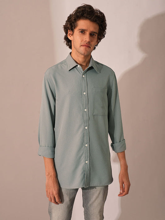 Grey Waffle Textured Cotton Shirt