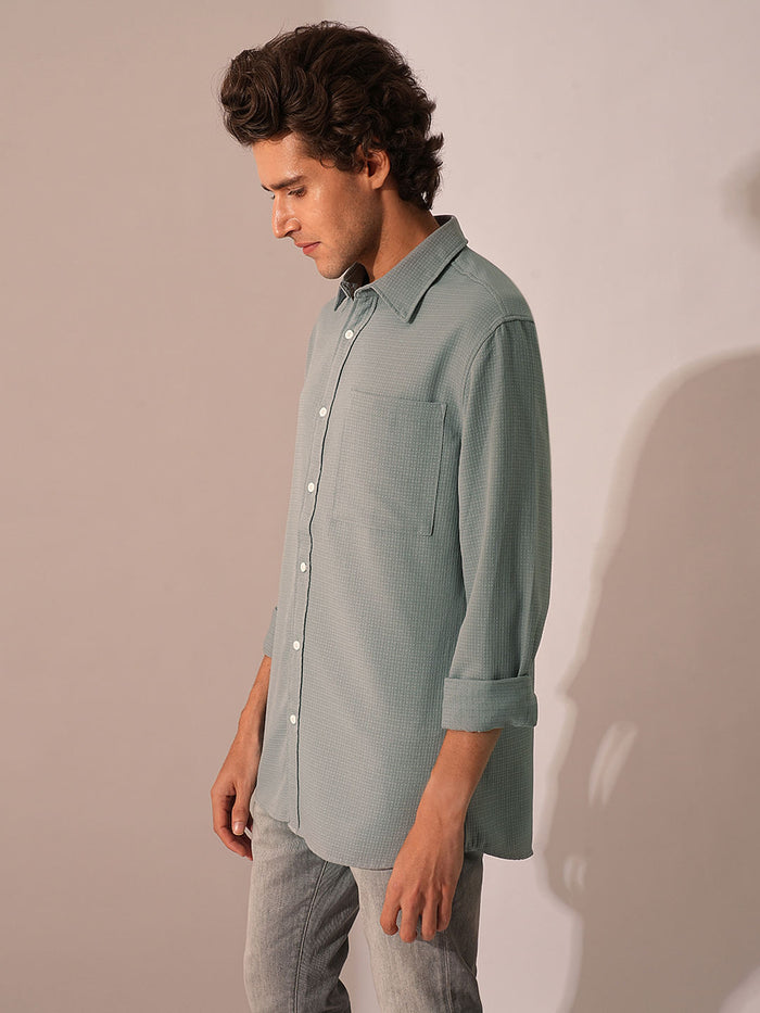 Grey Waffle Textured Cotton Shirt