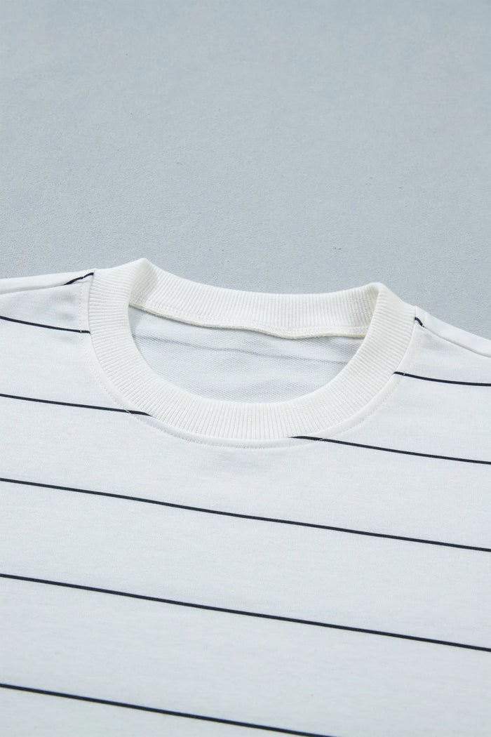 Half Sleeve Tee Drawstring Shorts 2pcs Set – White Stripe