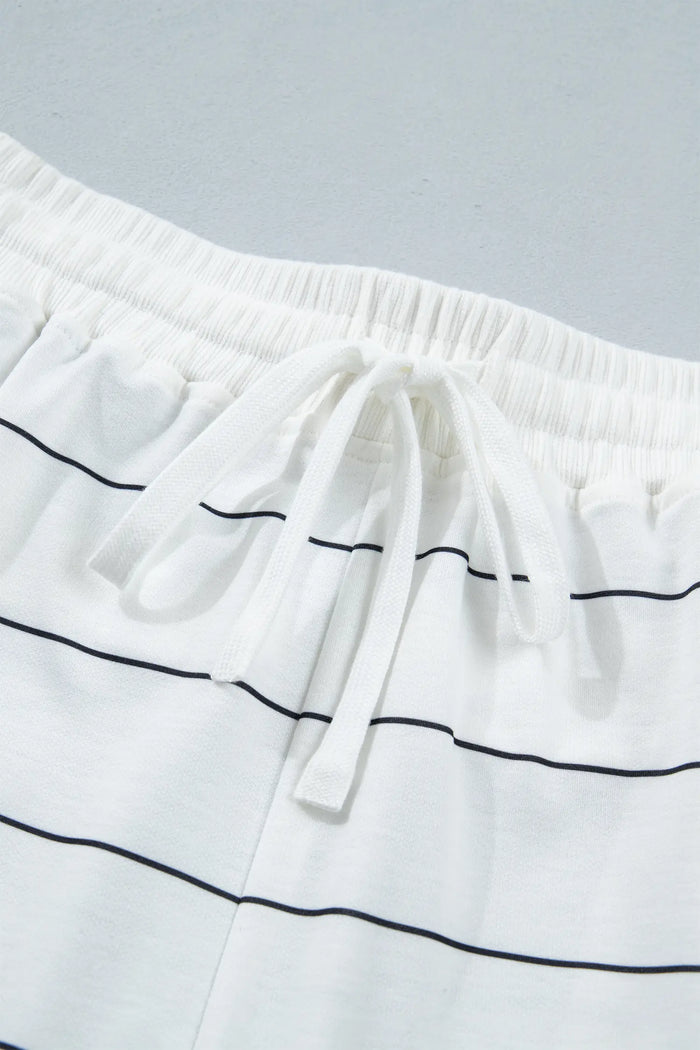 Half Sleeve Tee Drawstring Shorts 2pcs Set – White Stripe