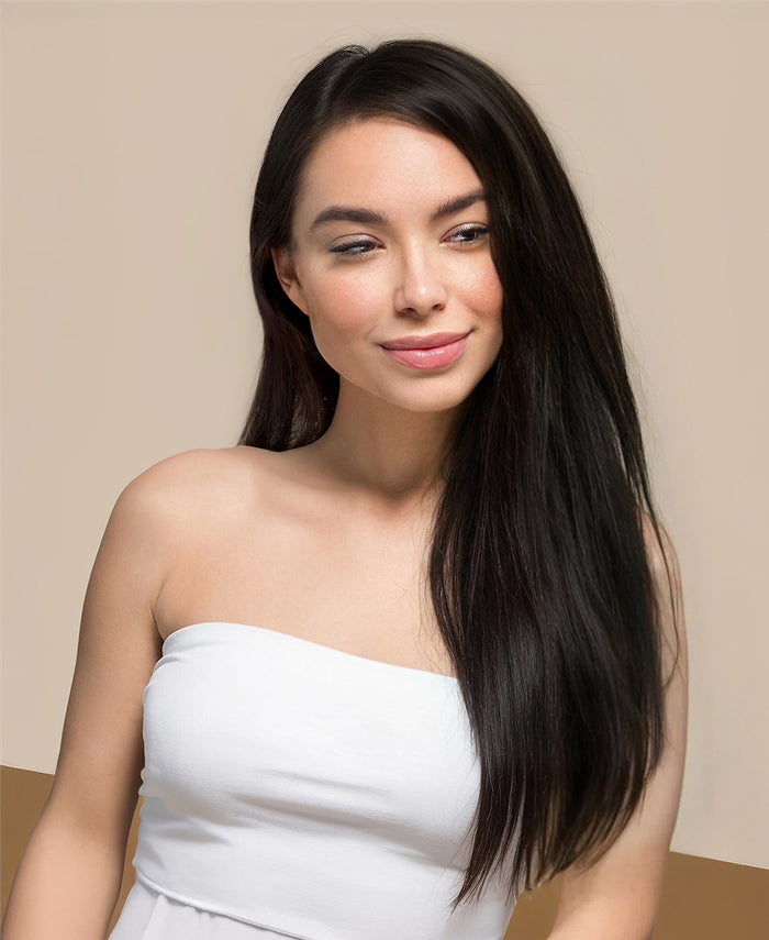 halo one-step hair extensions dark brown.