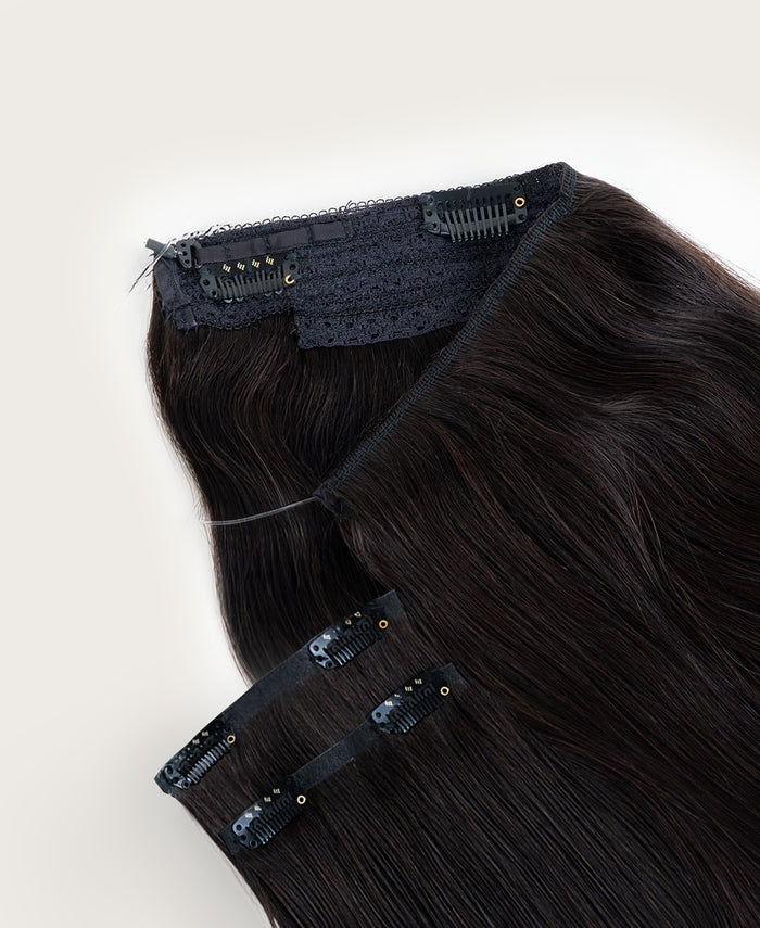 halo one-step hair extensions dark brown.