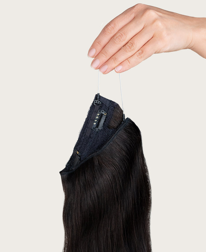 halo one-step hair extensions dark brown.