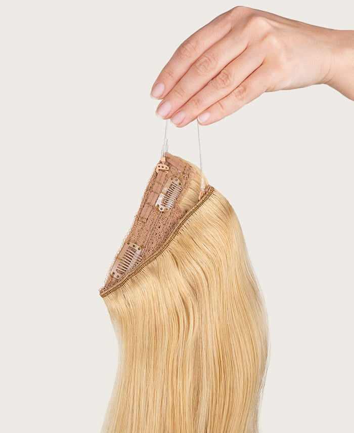 halo one-step hair extensions honey blonde.