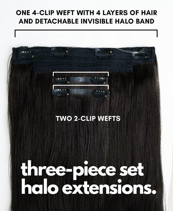 halo one-step hair extensions natural black.