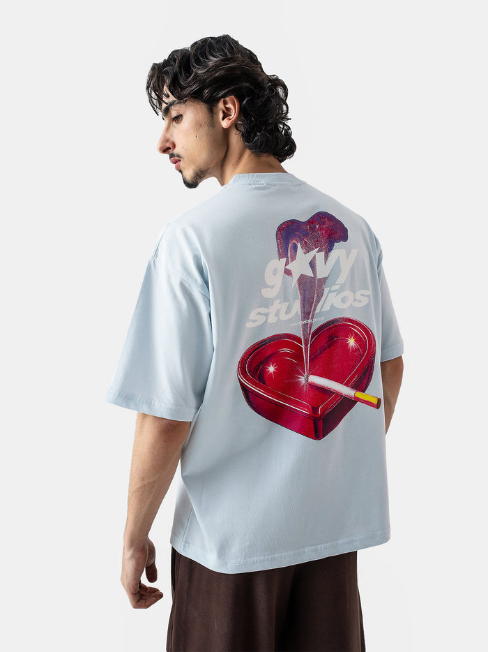 Heart Ashtray frost blue tee male model side view Pakistan – GROOVY