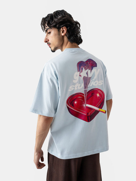 Heart Ashtray frost blue tee male model side view Pakistan – GROOVY
