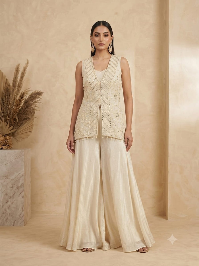 Heavily Embroidered Jacket & Sharara Set