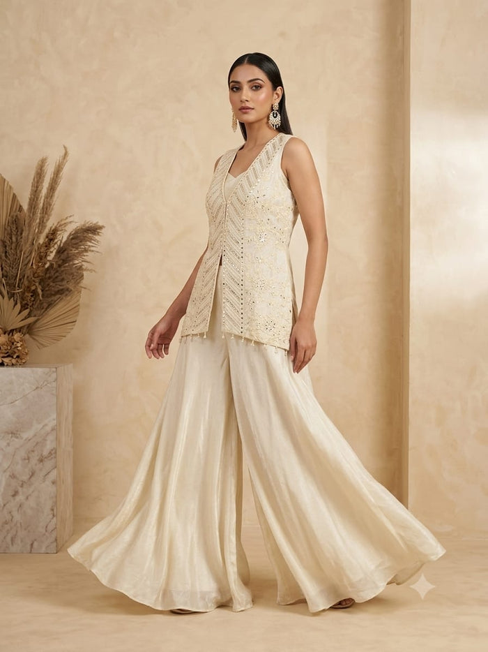 Heavily Embroidered Jacket & Sharara Set