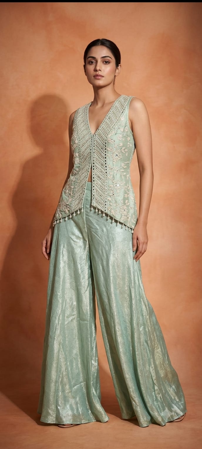 Heavily Embroidered Jacket & Sharara Set