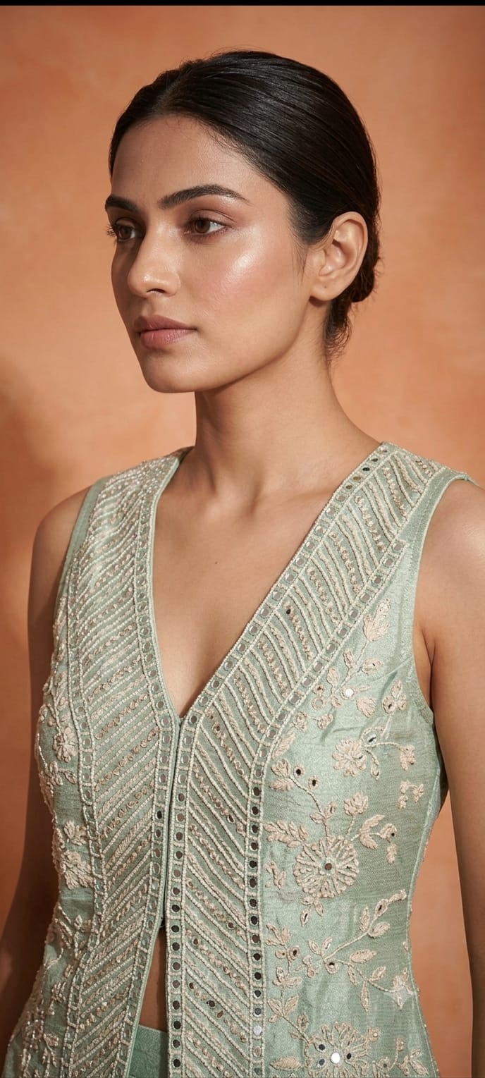 Heavily Embroidered Jacket & Sharara Set