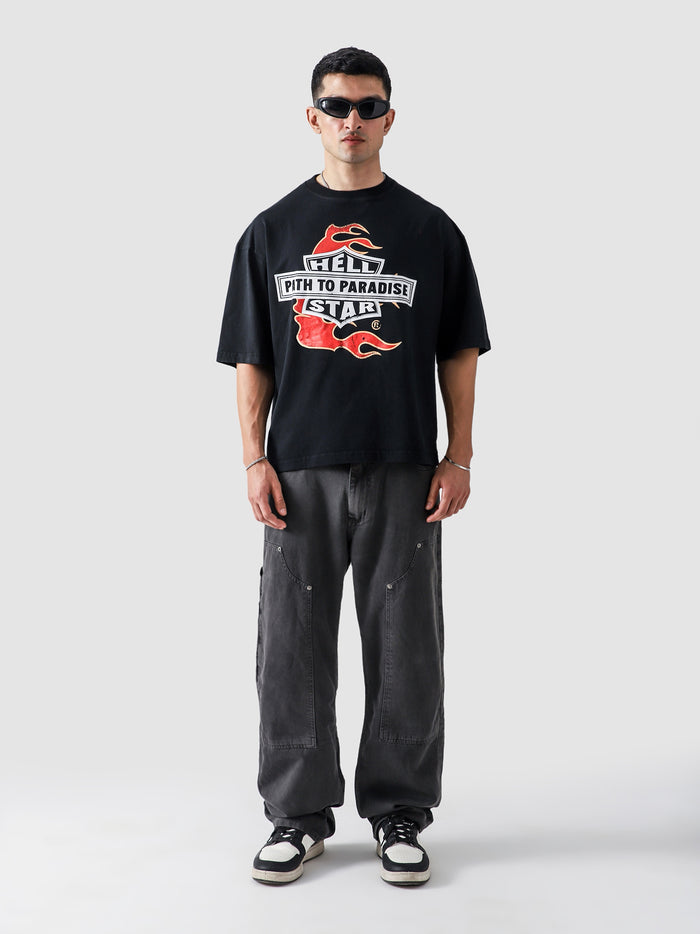 Hell Star Black Washed Tee Flat Lay Product – GROOVY Pakistan