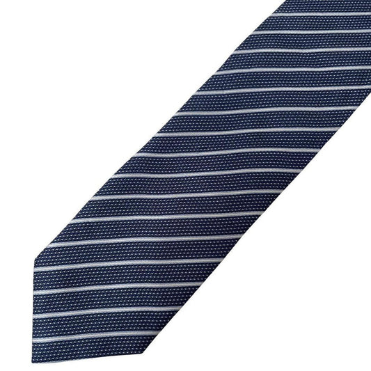Hugo Boss Navy Blue Striped Silk Tie