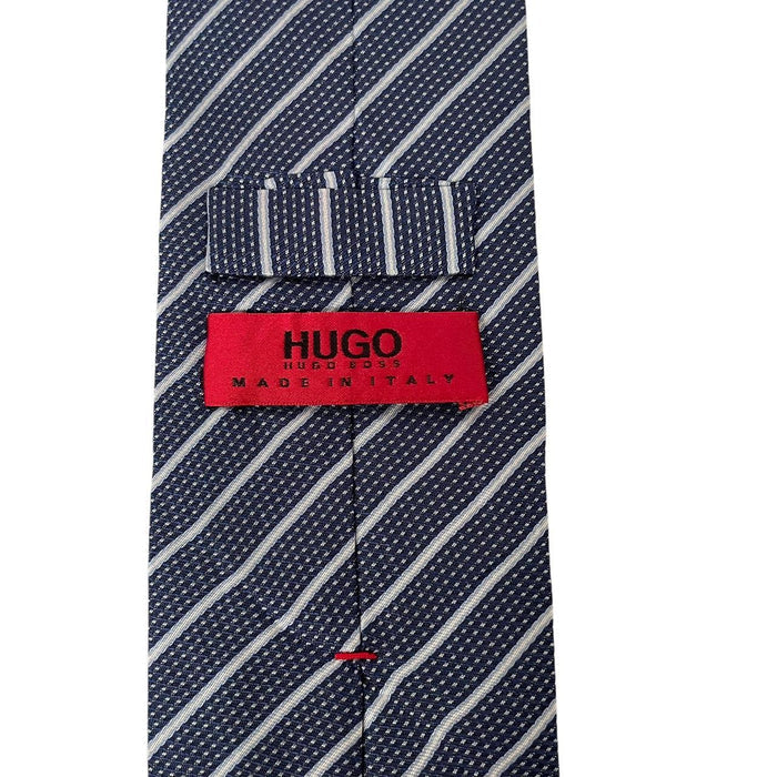 Hugo Boss Navy Blue Striped Silk Tie