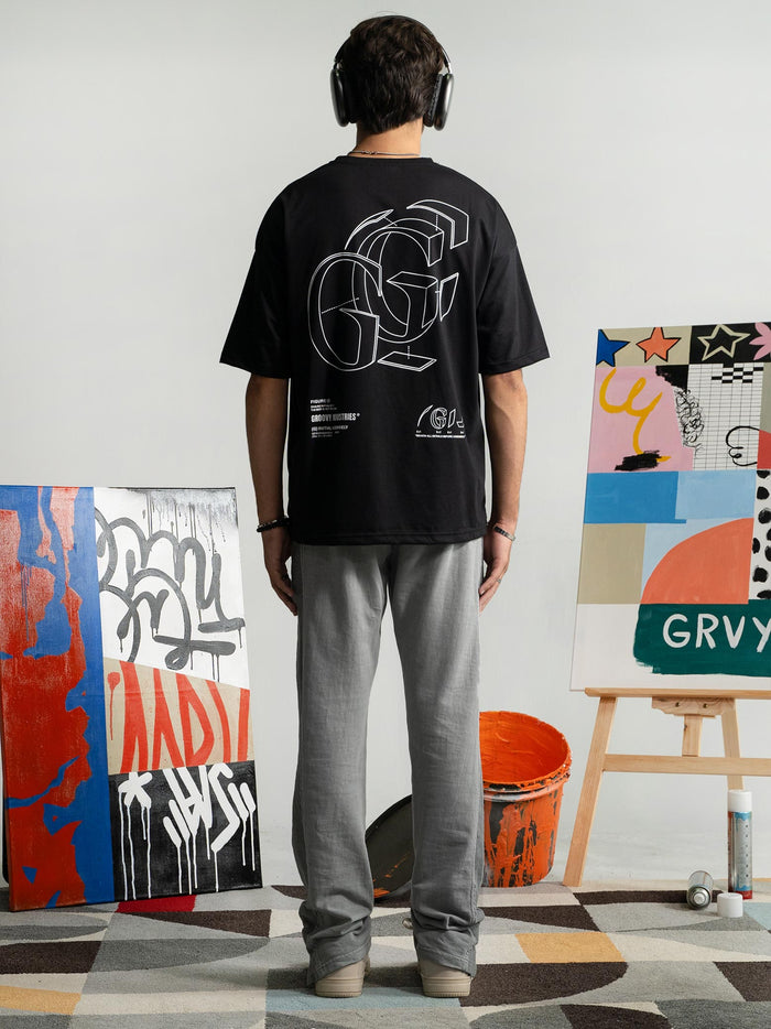 Initial Assembly tee female model back view G logo graphic Pakistan – GROOVY