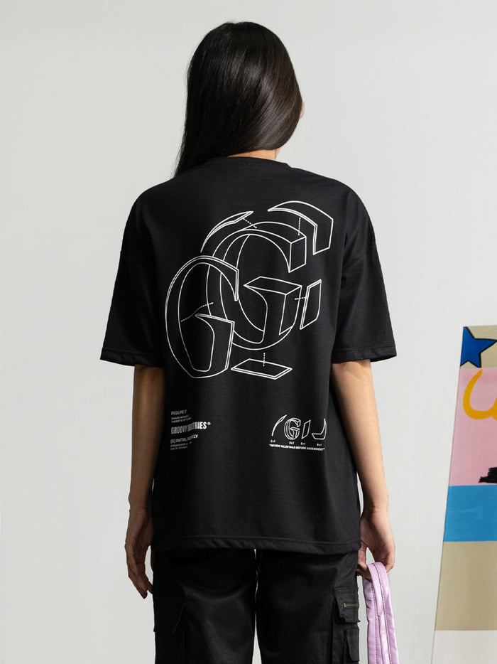 Initial Assembly tee male model back view bold G logo graphic oversized Pakistan – GROOVY