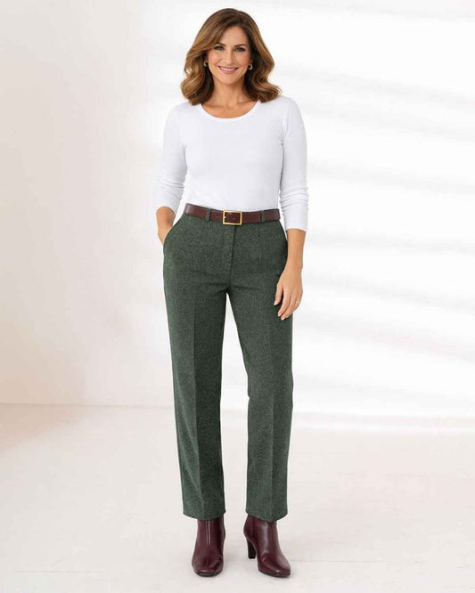Ladies Flannel Trousers - Loden - The Classic Boutique