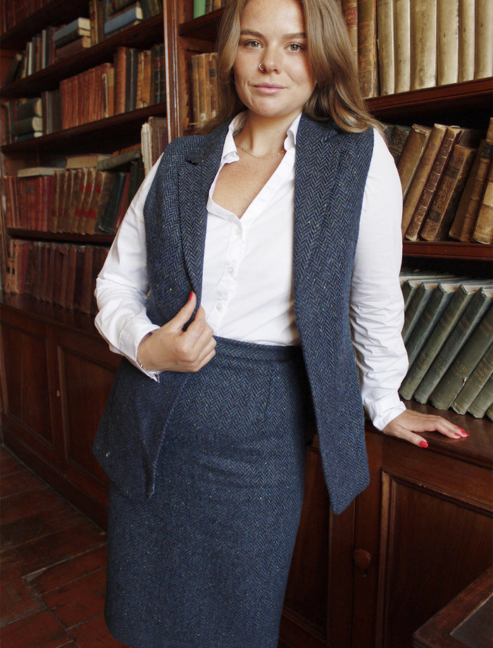 Ladies Irish Blue Tweed Gilet #color_blue