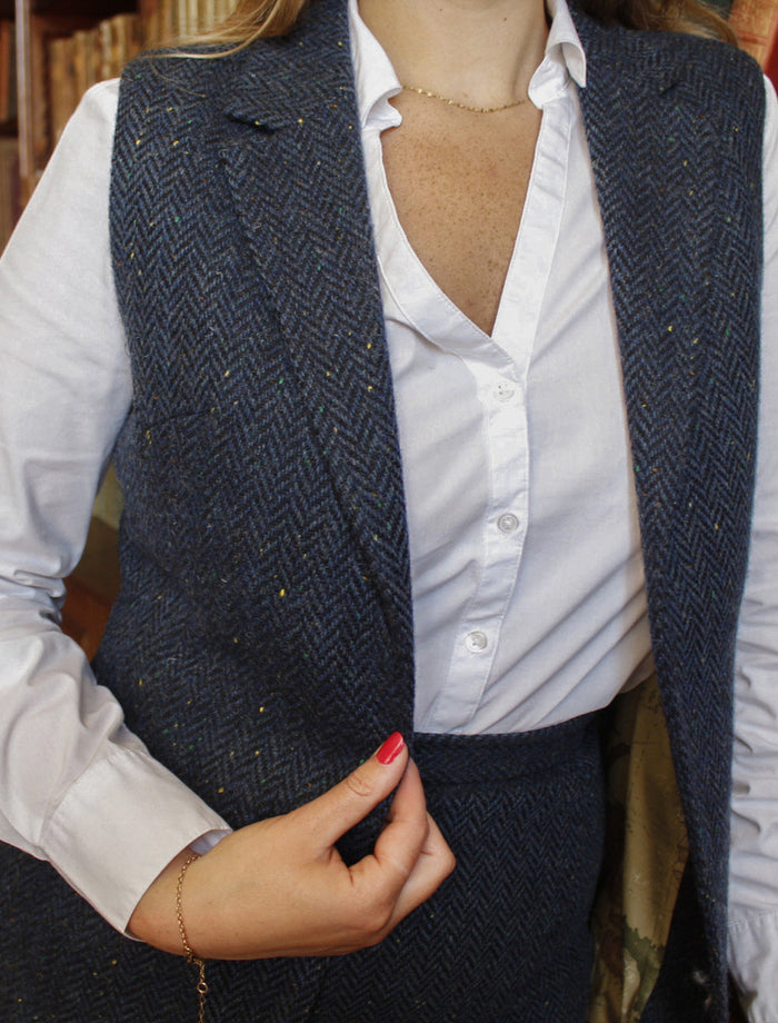 Ladies Irish Blue Tweed Gilet #color_blue