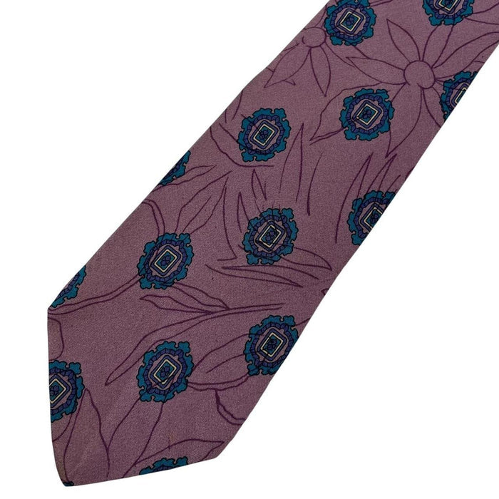 Lanvin cream silk tie with floral pattern and logo detail.
