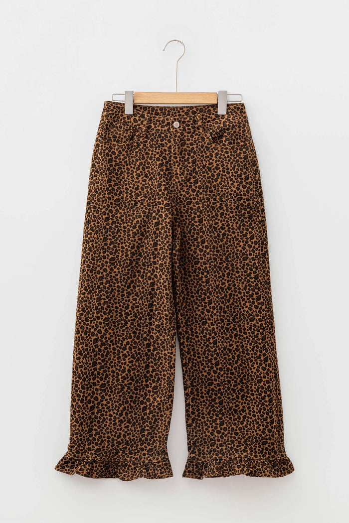 Leopard Print Ruffled Hem Shift Jeans – Brown