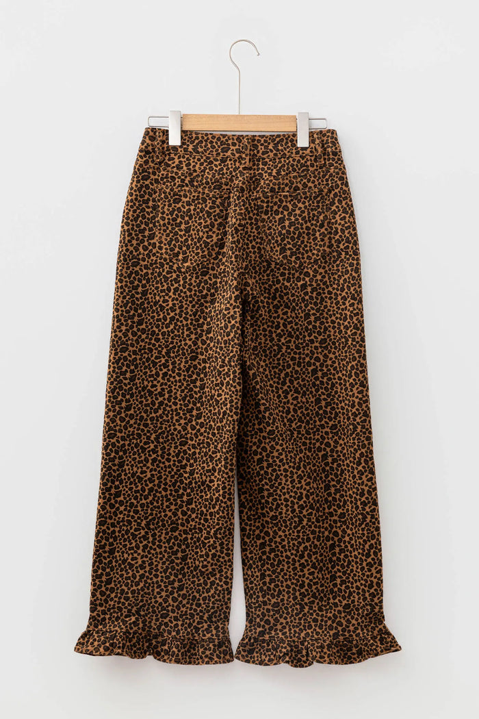 Leopard Print Ruffled Hem Shift Jeans – Brown