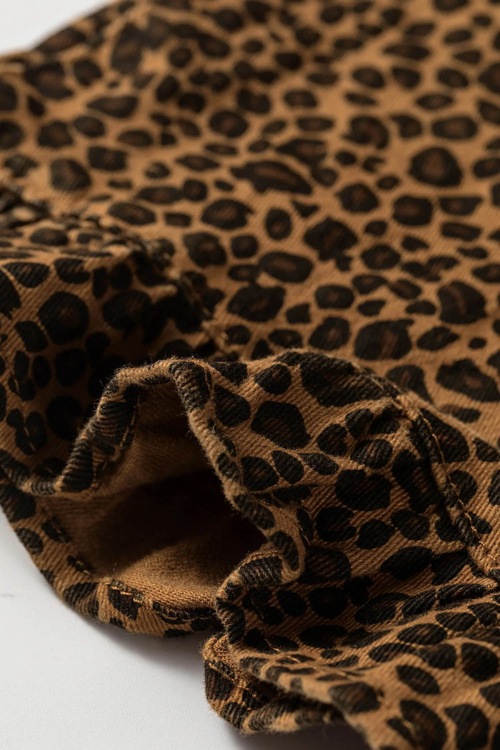 Leopard Print Ruffled Hem Shift Jeans – Brown