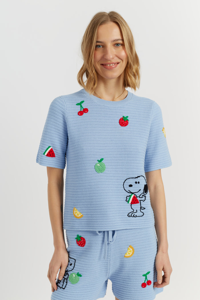 Light-Blue Cotton Snoopy Crochet T-Shirt
