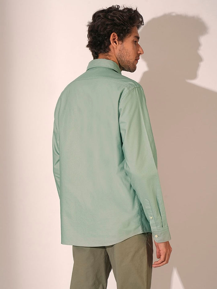 Light Green Striped Cotton Oxford Shirt