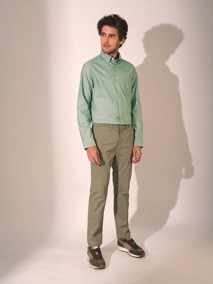 Light Green Striped Cotton Oxford Shirt