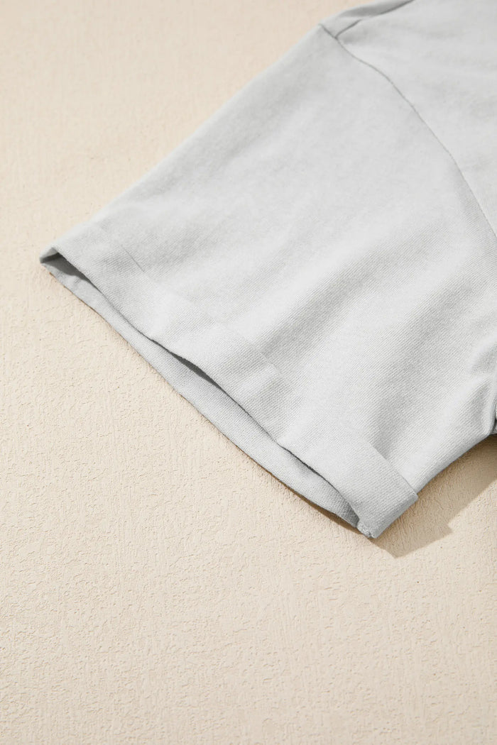 Light Grey Floral Crochet Bow Patched Cotton T-Shirt