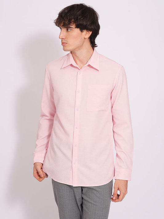 Light Pink Waffle Textured Cotton Shirt