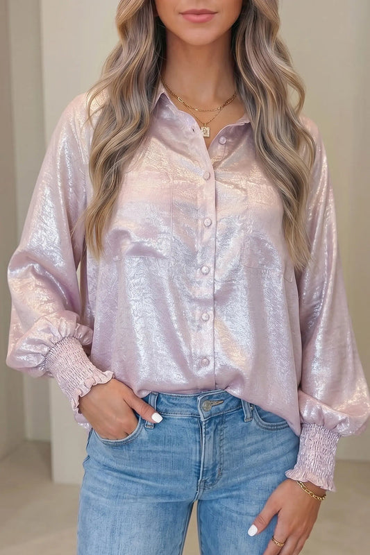 Long Sleeve Button Front Ruffle Cuffs Back Paneling Shirt – Delicacy