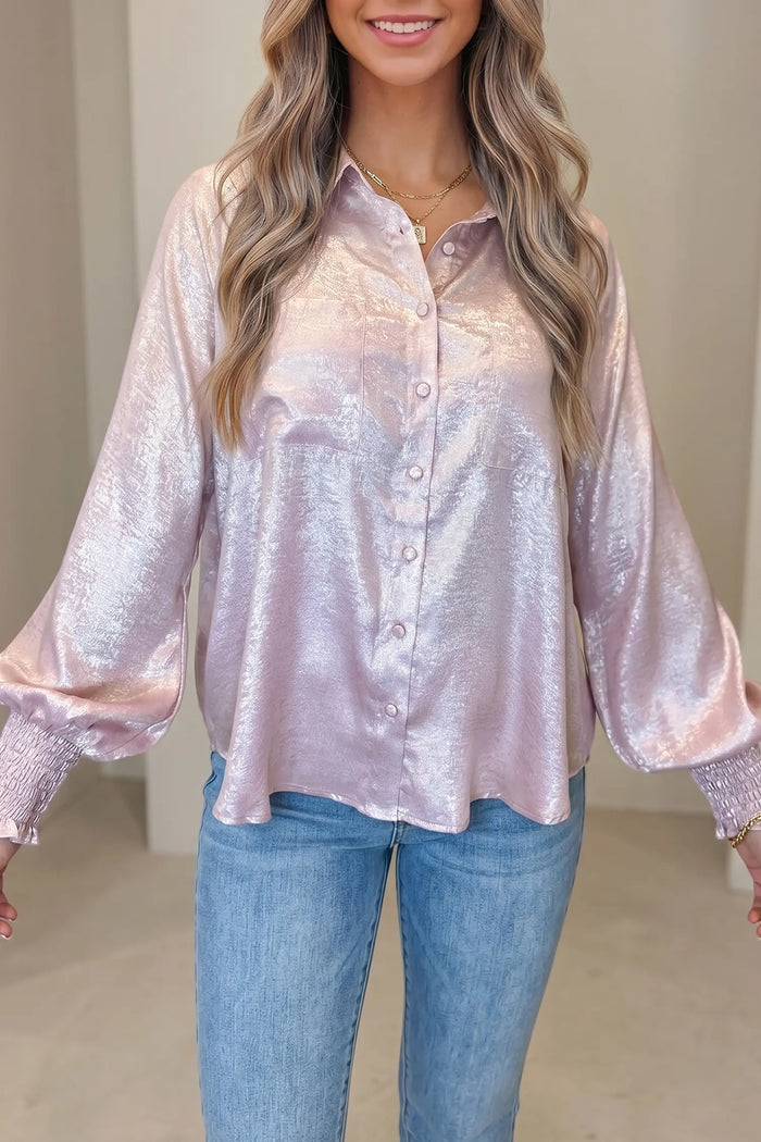 Long Sleeve Button Front Ruffle Cuffs Back Paneling Shirt – Delicacy